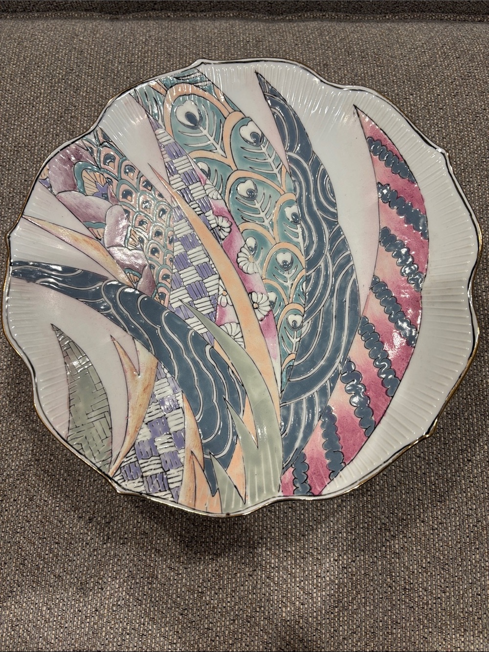 Hand-Painted Ceramic Decorative Plate in Pastel Pink, Blue & Teal